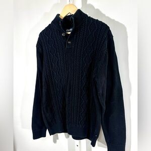 Chaps Cotton Cable Knit Shawl Collar Sweater XL Navy Blue
